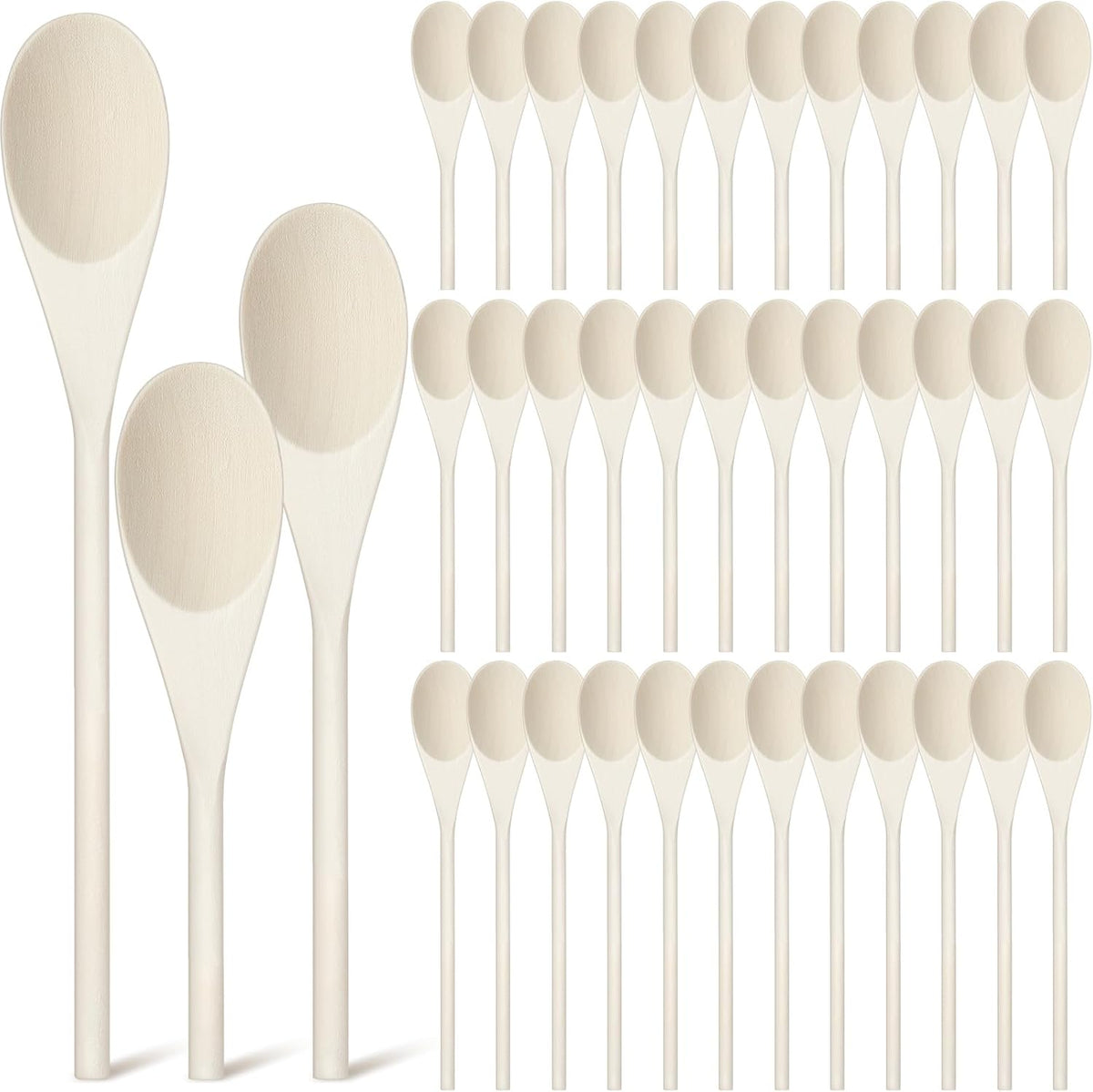 48 Pcs 8, 10, 12 Inch Wooden Spoons Gifts for Mom Oval Wooden Cooking Spoons Set Wood Serving Spoon Sauce Soup Stirring Ladle for Kitchen Cooking Baking Stirring Eating Tasting Cookware