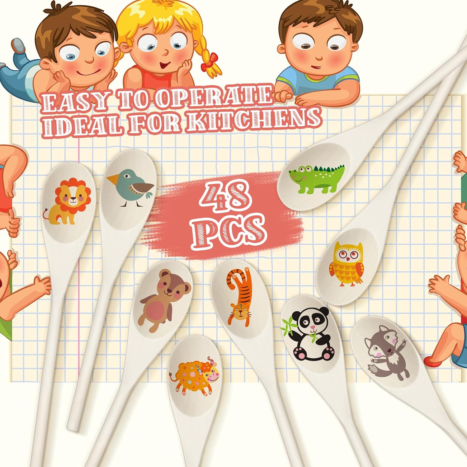 48 Pcs 8, 10, 12 Inch Wooden Spoons Gifts for Mom Oval Wooden Cooking Spoons Set Wood Serving Spoon Sauce Soup Stirring Ladle for Kitchen Cooking Baking Stirring Eating Tasting Cookware