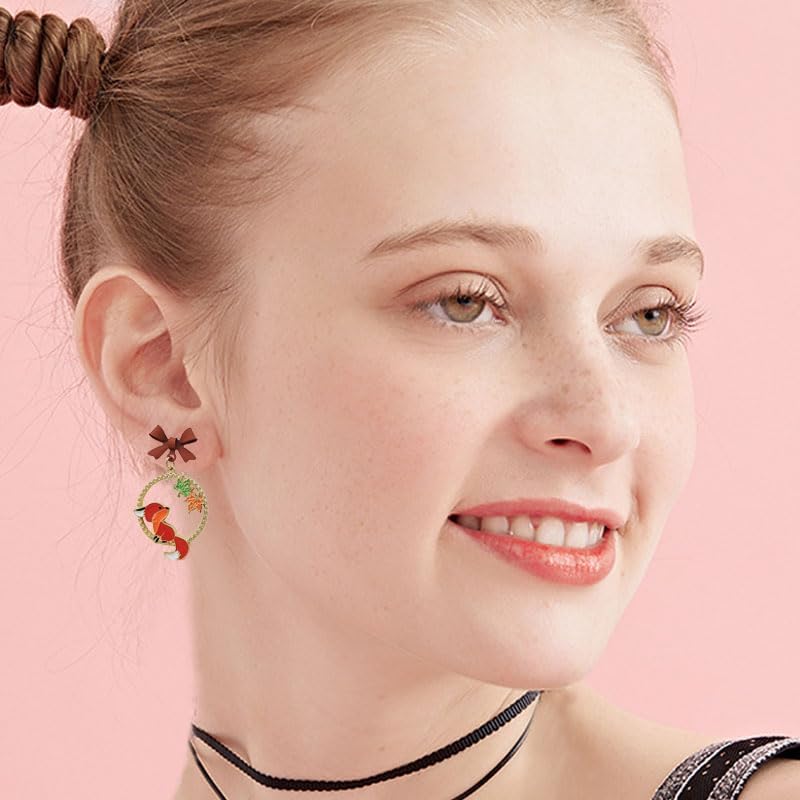 Thanksgiving Earrings for Women Cute Funny Squirrel Turkey Hazelnut Dangle Drop Earrings Delicate Fashion Colorful Maple Leaf Wreath Rhinestone Earrings Thanksgiving Holiday Themed