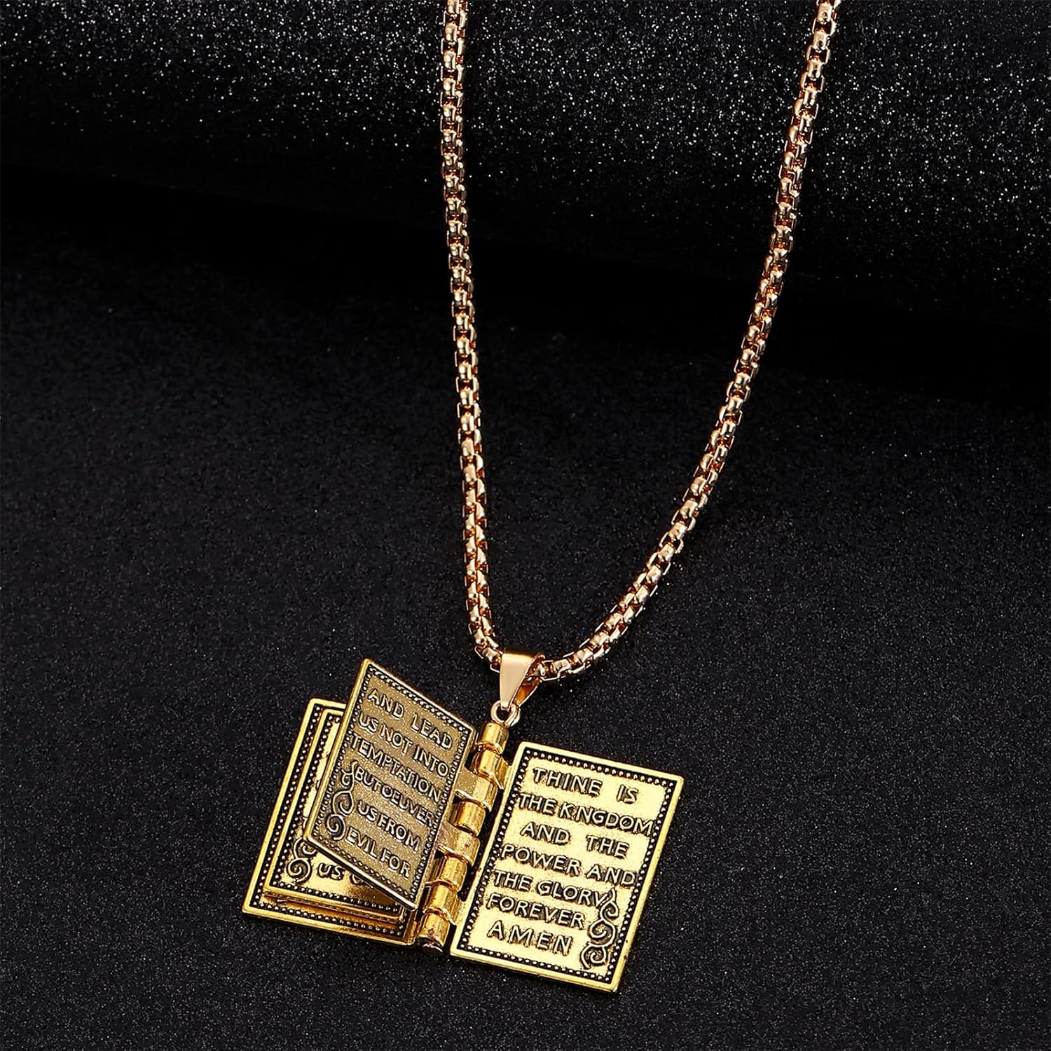2PCS Holy Bible Book Pendant Necklace for Women Men Fashion Retro Scripture Miniature Readable Bible Openable Prayer Verse Adjustable Chain Necklace Christmas Charm Jewelry