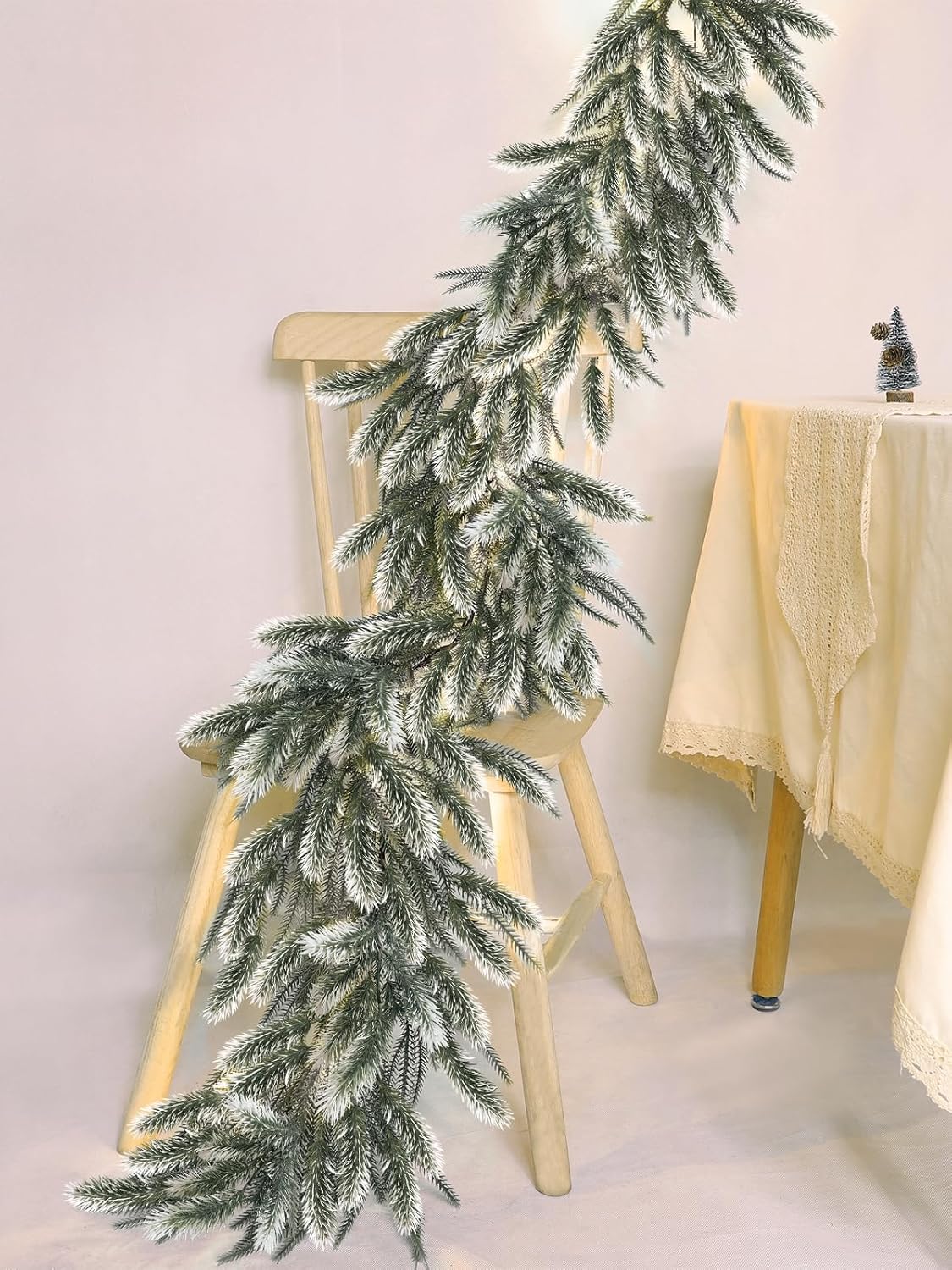6 Ft Snow Flocked Norfolk Pine Cedar Realistic Pine Artificial Greenery Garlands for Decoration Xmas Mantle Fireplace Table Winter Decor
