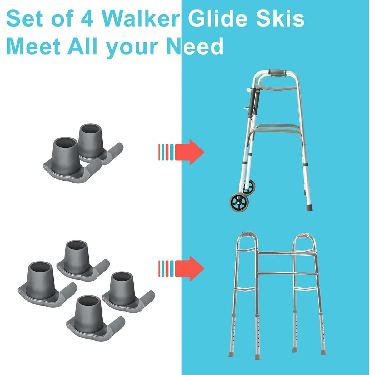 4 Pack Walker Skis Glides, Universal Walker Accessories for Seniors Mobility Aid Accessory