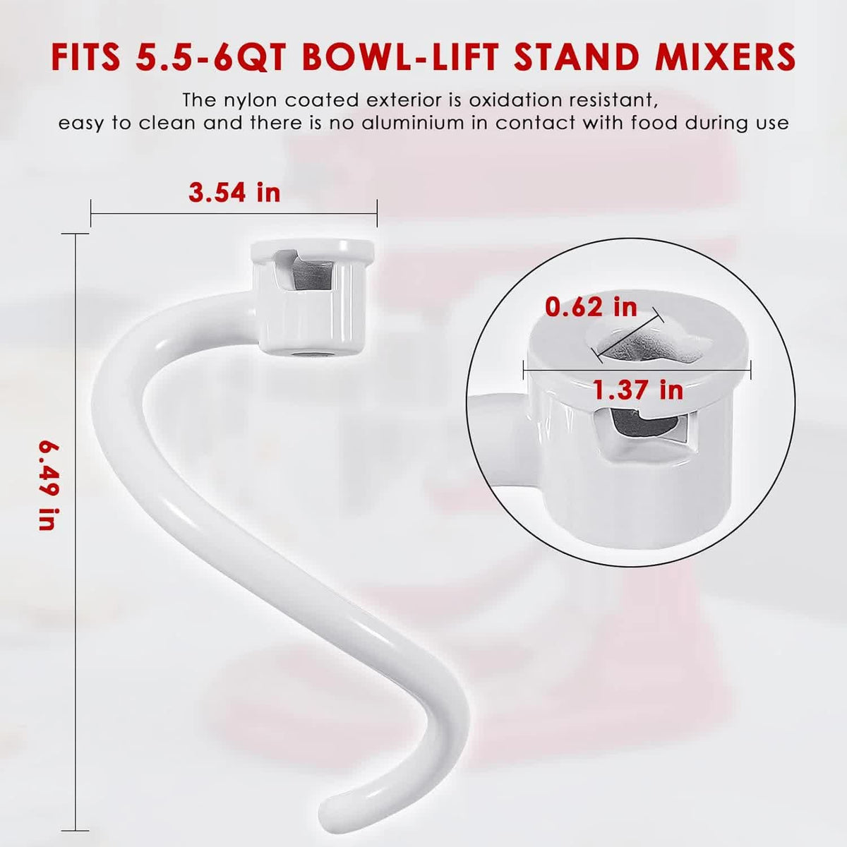 Spiral Dough Hook for KitchenAid 5Plus & 6QT Bowl-Lift Stand Mixers, Bread Hook Attachment for Kitchen aid Accessories and Attachments