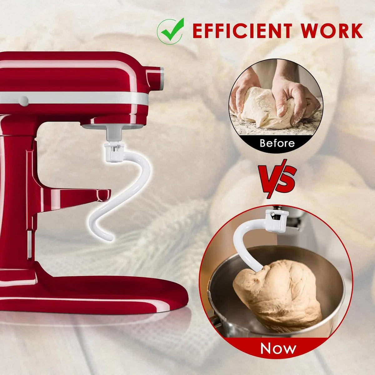 Spiral Dough Hook for KitchenAid 5Plus & 6QT Bowl-Lift Stand Mixers, Bread Hook Attachment for Kitchen aid Accessories and Attachments