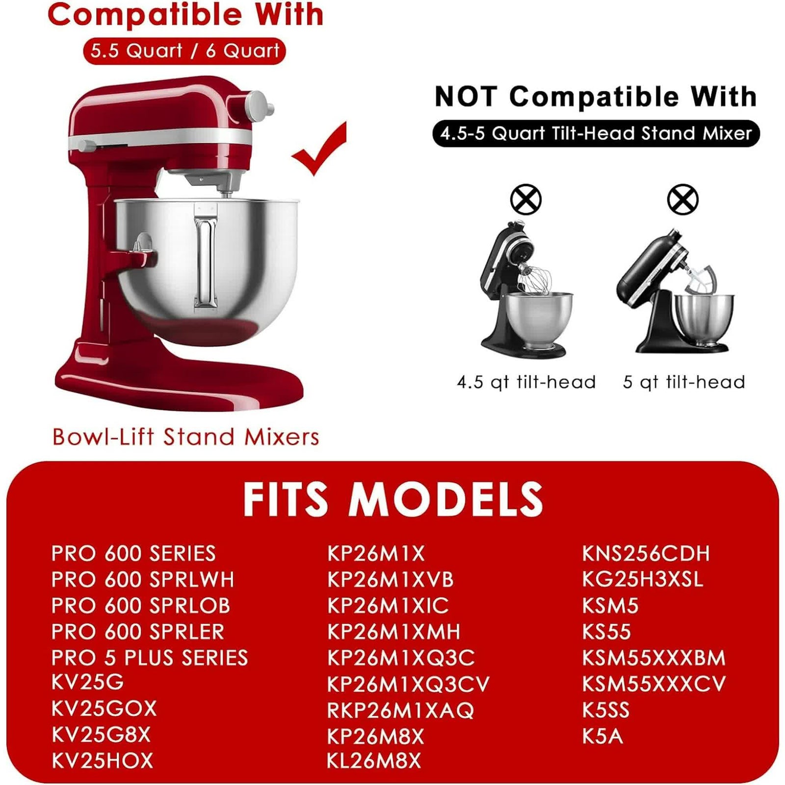 Spiral Dough Hook for KitchenAid 5Plus & 6QT Bowl-Lift Stand Mixers, Bread Hook Attachment for Kitchen aid Accessories and Attachments