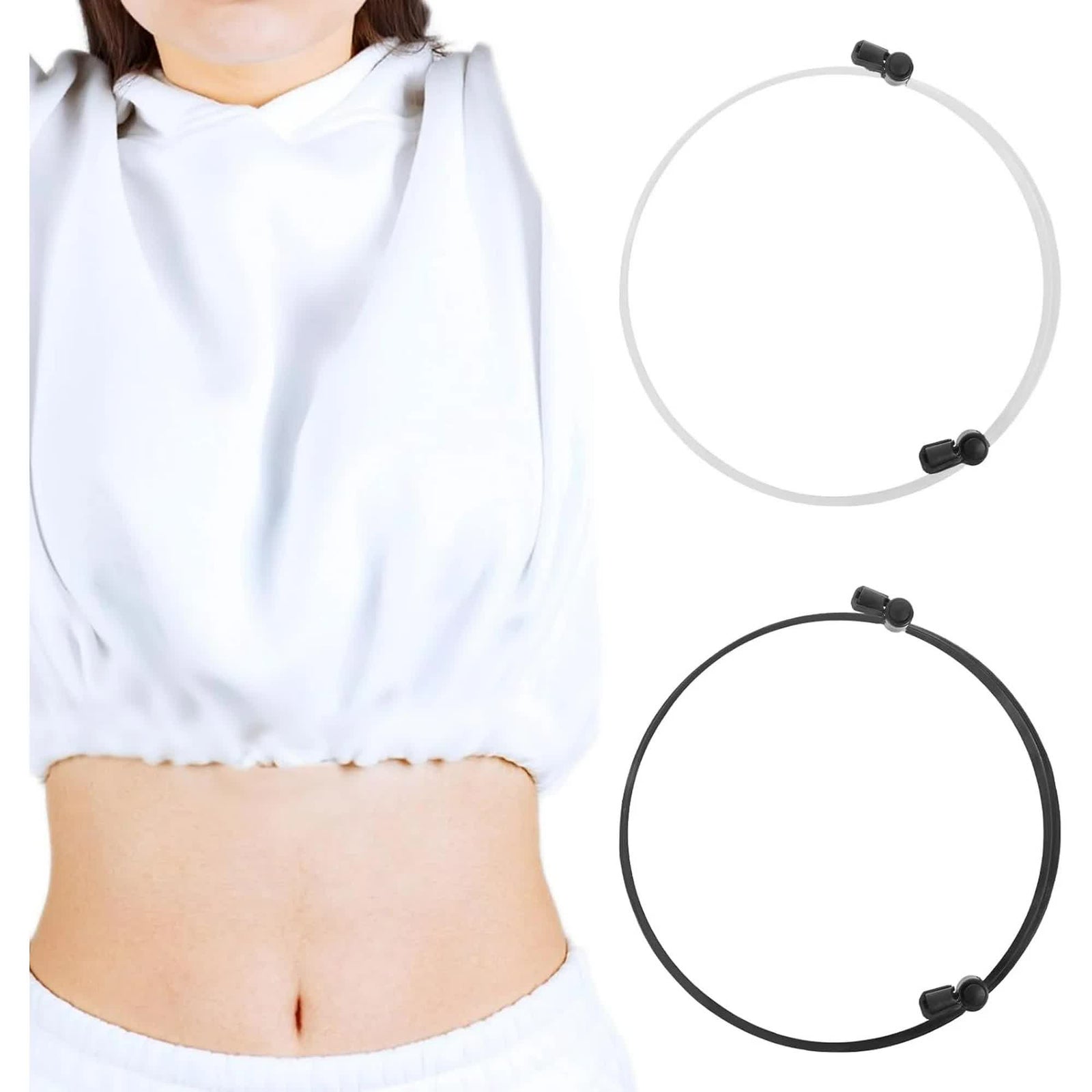 2 Pcs Tuck Band Adjustable Crop Band, Tuck Band Tool for Women Waist Shirts Sweater, Elastic Band Transform The Way You Style Your Tops Suitable for Yoga, Fitness and Other Sports (Black+White)