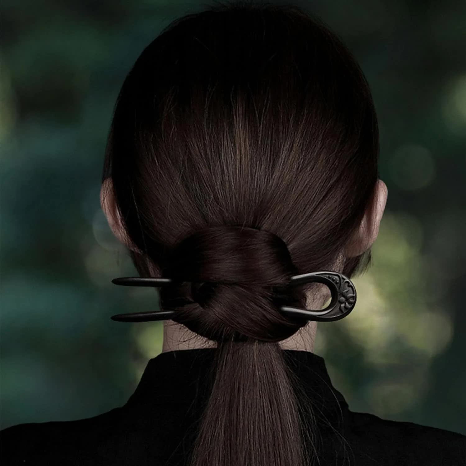 Carved Hair Forks for Buns for Women Two Prong Hair Stick for Long Hair U Shape Wood Hair Pin Handmade Hair Accessories(2pack)