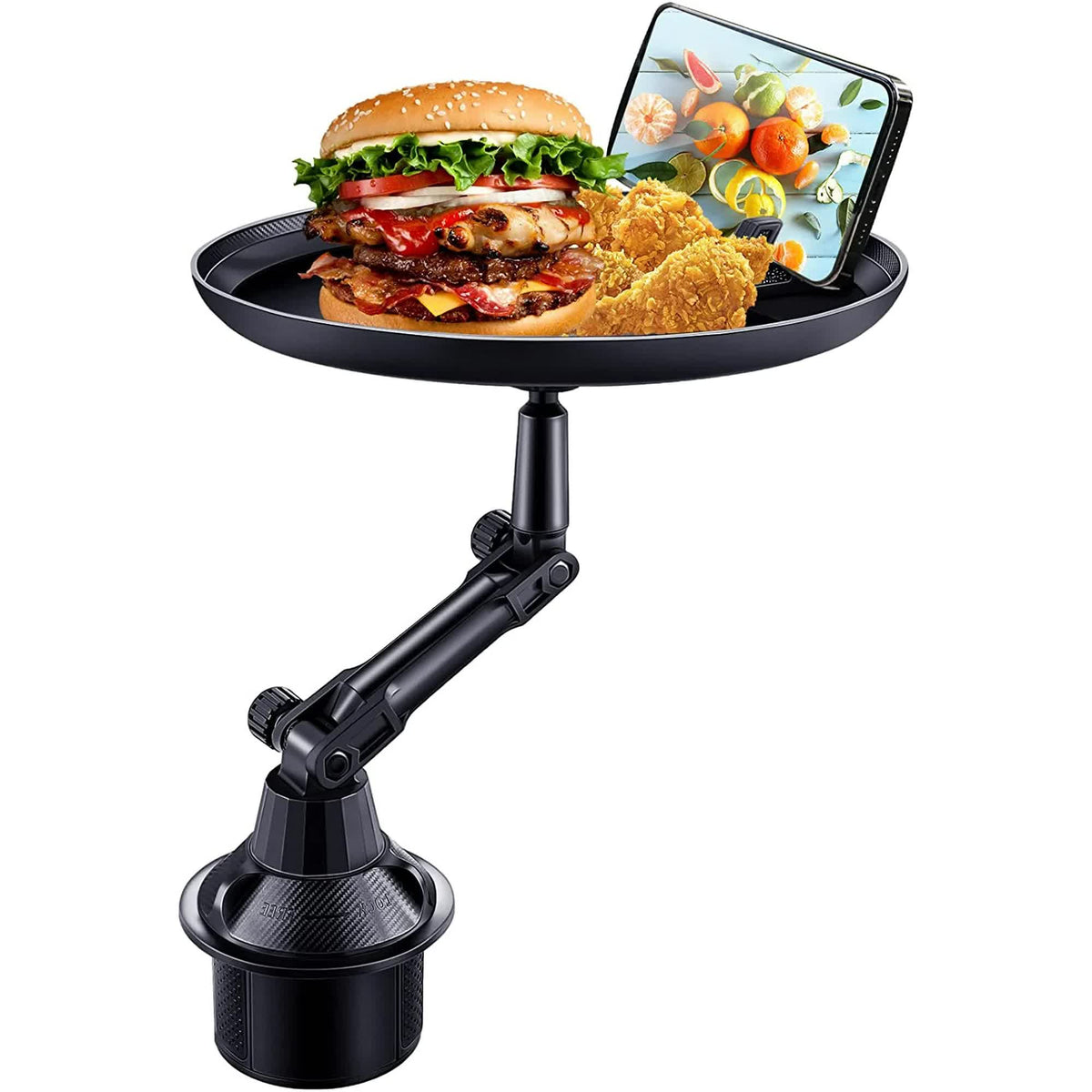 Car Cup Holder Tray for Adults Car Tray Table for Eating with Cell Phone Slot Lap for Universal Adjustable Cup Holder 360 Swivel Fits Vehicle, Boats, Golf Cart