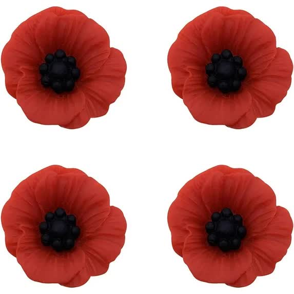 Poppy Brooch Veretrans Gifts Lest We Forget Resin Poppy Lapel Flower Pin for Women Flowers Broaches(4 PCS)