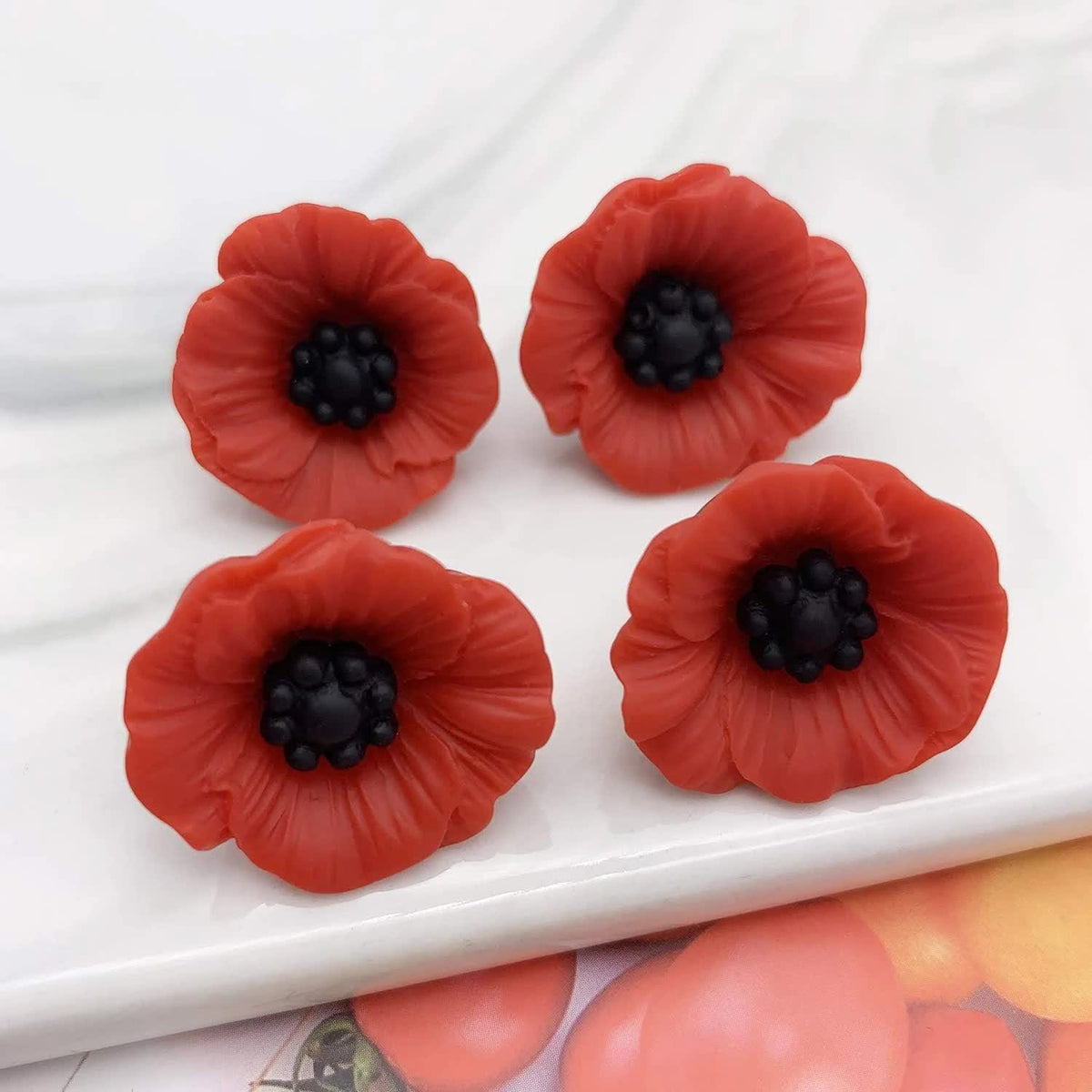 Poppy Brooch Veretrans Gifts Lest We Forget Resin Poppy Lapel Flower Pin for Women Flowers Broaches(4 PCS)