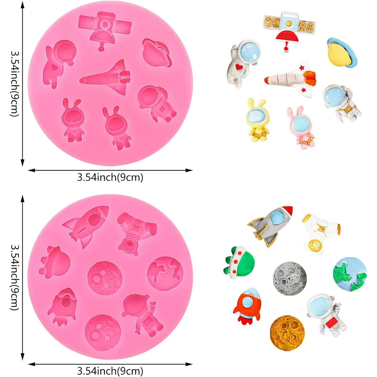 2 Pcs Astronaut Rocket Planet Fondant Silicone Molds Space-Themed Chocolate Candy Epoxy Resin Mold Cute Soap Kitchen Baking Tools for Sugarcraft Cake Decorating
