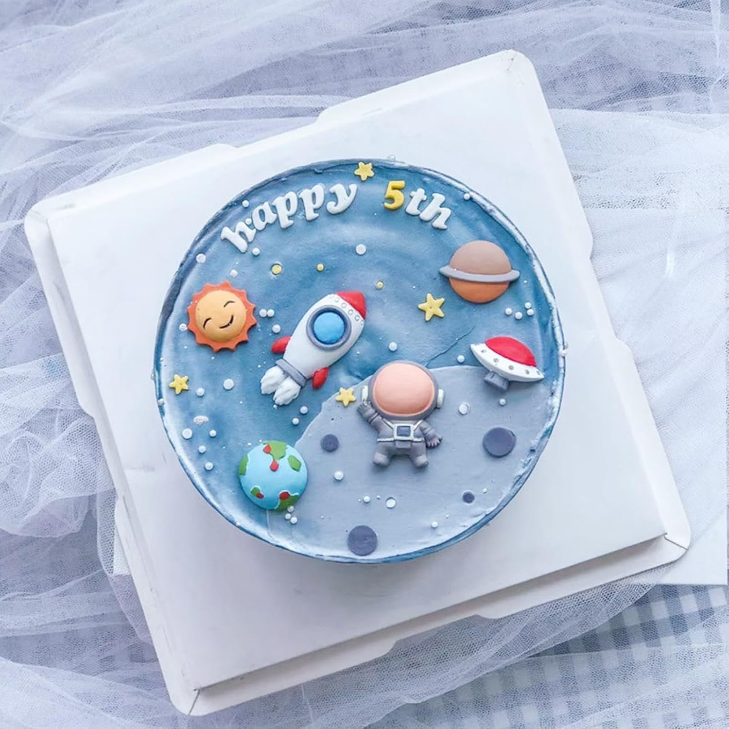 2 Pcs Astronaut Rocket Planet Fondant Silicone Molds Space-Themed Chocolate Candy Epoxy Resin Mold Cute Soap Kitchen Baking Tools for Sugarcraft Cake Decorating