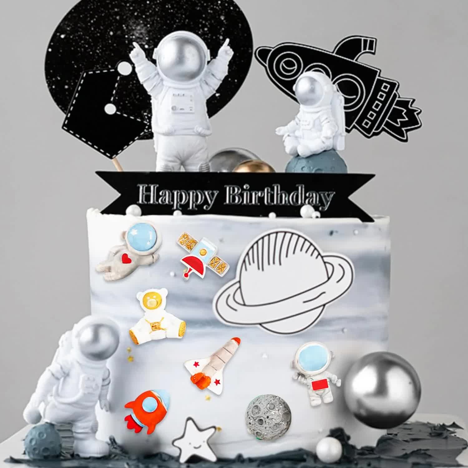 2 Pcs Astronaut Rocket Planet Fondant Silicone Molds Space-Themed Chocolate Candy Epoxy Resin Mold Cute Soap Kitchen Baking Tools for Sugarcraft Cake Decorating