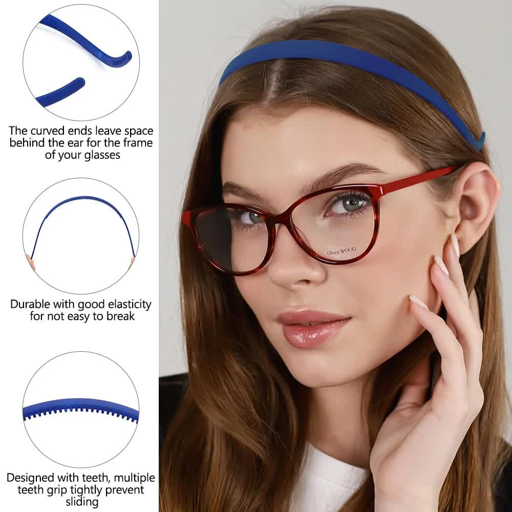 Headbands for Glasses Wearers 10Pcs, Sunglasses Headband for Women Girls, No Headache Headband Flex, Comfortable Headbands Non-slip, Square Headband, Matte Plastic Headbands No Pressure
