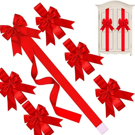 6 Pieces Christmas Cabinet Ribbons Bows Large Christmas Door Ribbon Cabinet Bows for Xmas Holidays Party Supplies (Red)