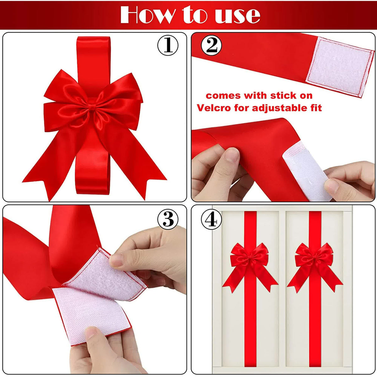 6 Pieces Christmas Cabinet Ribbons Bows Large Christmas Door Ribbon Cabinet Bows for Xmas Holidays Party Supplies (Red)