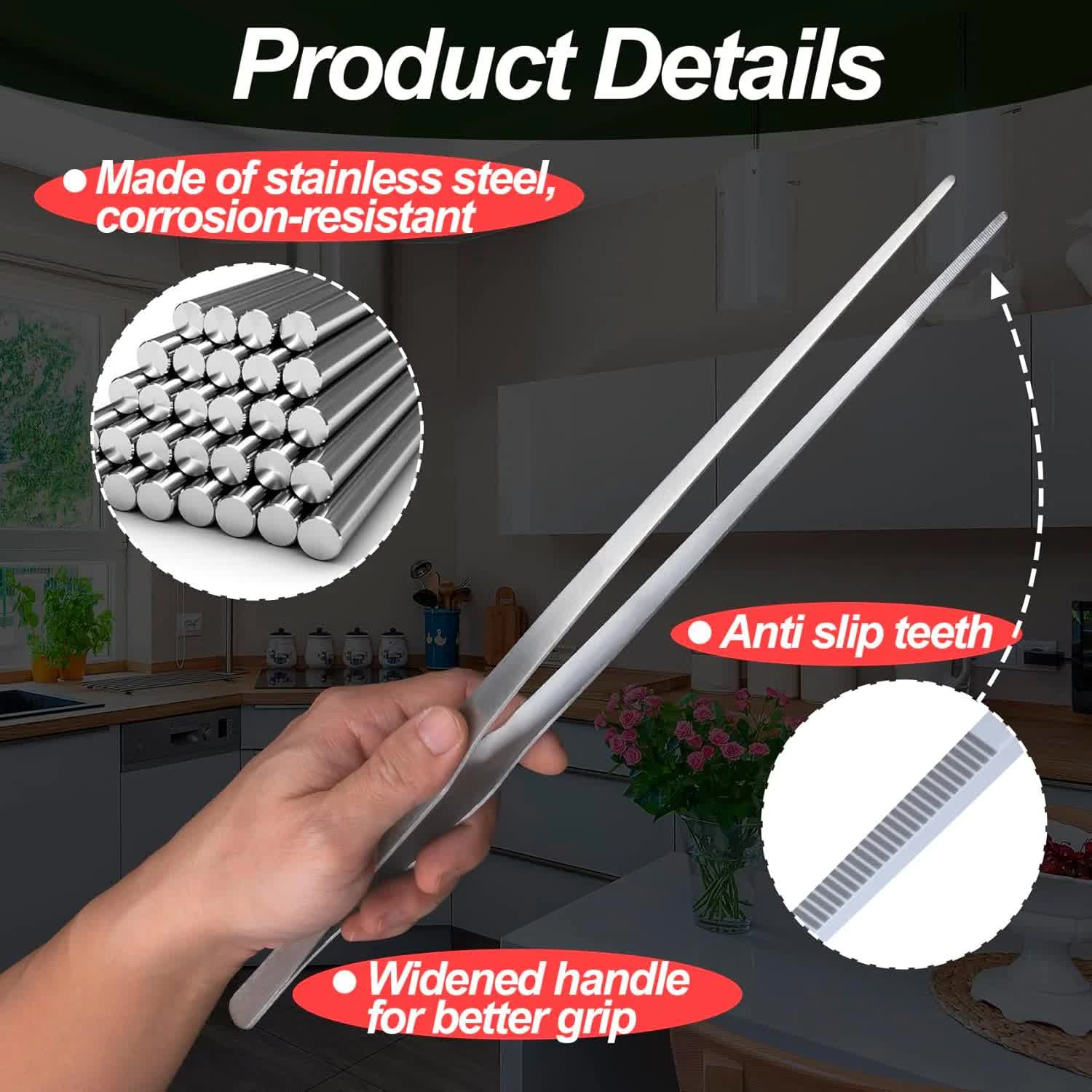 Extra-Long 15 inch Tongs Tweezers with Precision Serrated Tips Heavy Duty Stainless Steel Straight Aquarium Fishtank Tweezers Polished for Garden, Kitchen Cooking, Indoor Outdoor