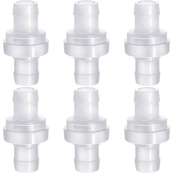 6 Pack One Way Check Valves, 1/2" (12mm) Hose Barb Non Return Ozone Resistance Plastic Valve Pump for Fuel Oil Water Air Gas