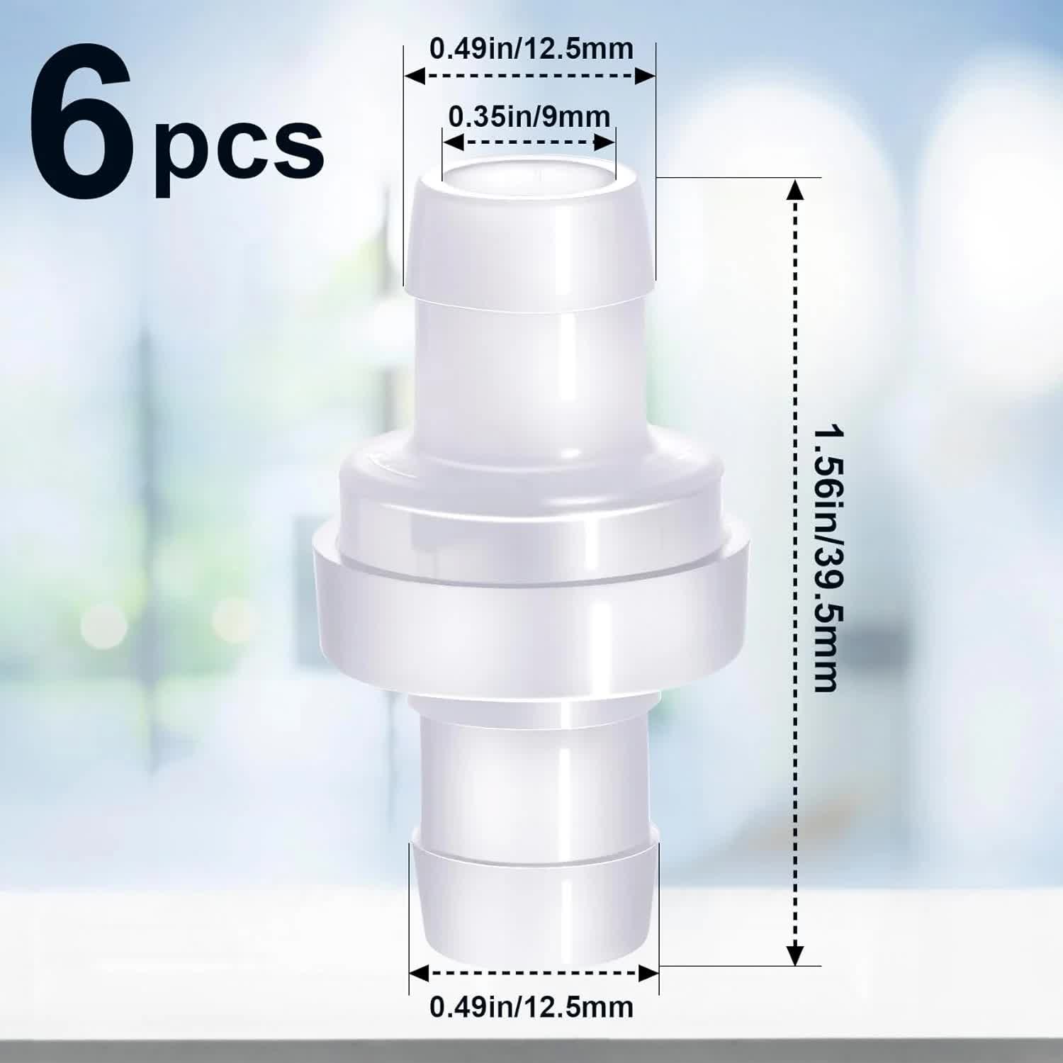 6 Pack One Way Check Valves, 1/2" (12mm) Hose Barb Non Return Ozone Resistance Plastic Valve Pump for Fuel Oil Water Air Gas