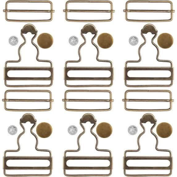 14 Sets Metal Overall Buckles, 1-1/2" Dungaree Replacement Clasp Clips with Adjustable Slide Buckle Buttons for Suspender Jeans Bib Pants DIY Sewing Accessories, Bronze