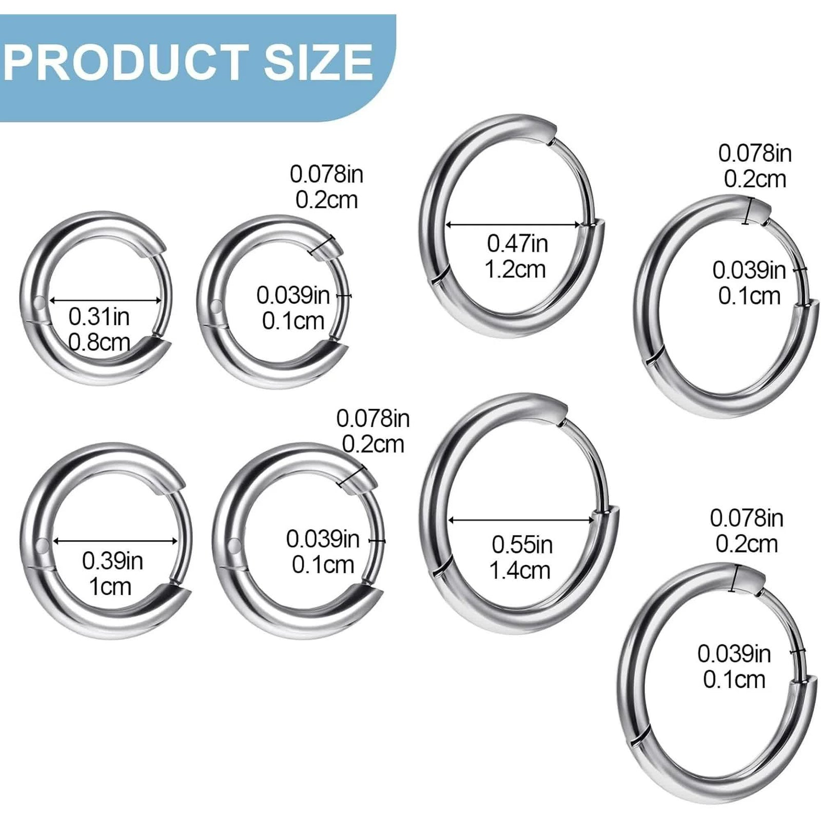 4 Pairs Stainless Steel Huggie Hoop Earrings Silver Small Hoop Earring For Women Men Mini 8mm 10mm 12mm 14mm Cartilage Helix Lobes Hinged Sleeper Earrings For Multiple Piercings
