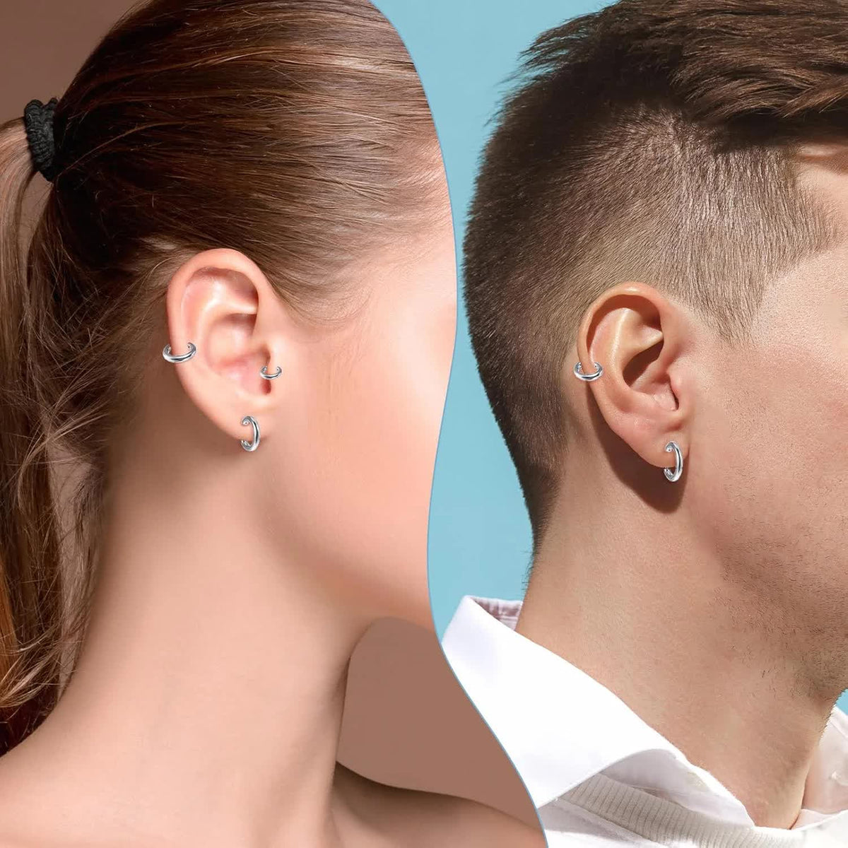 4 Pairs Stainless Steel Huggie Hoop Earrings Silver Small Hoop Earring For Women Men Mini 8mm 10mm 12mm 14mm Cartilage Helix Lobes Hinged Sleeper Earrings For Multiple Piercings