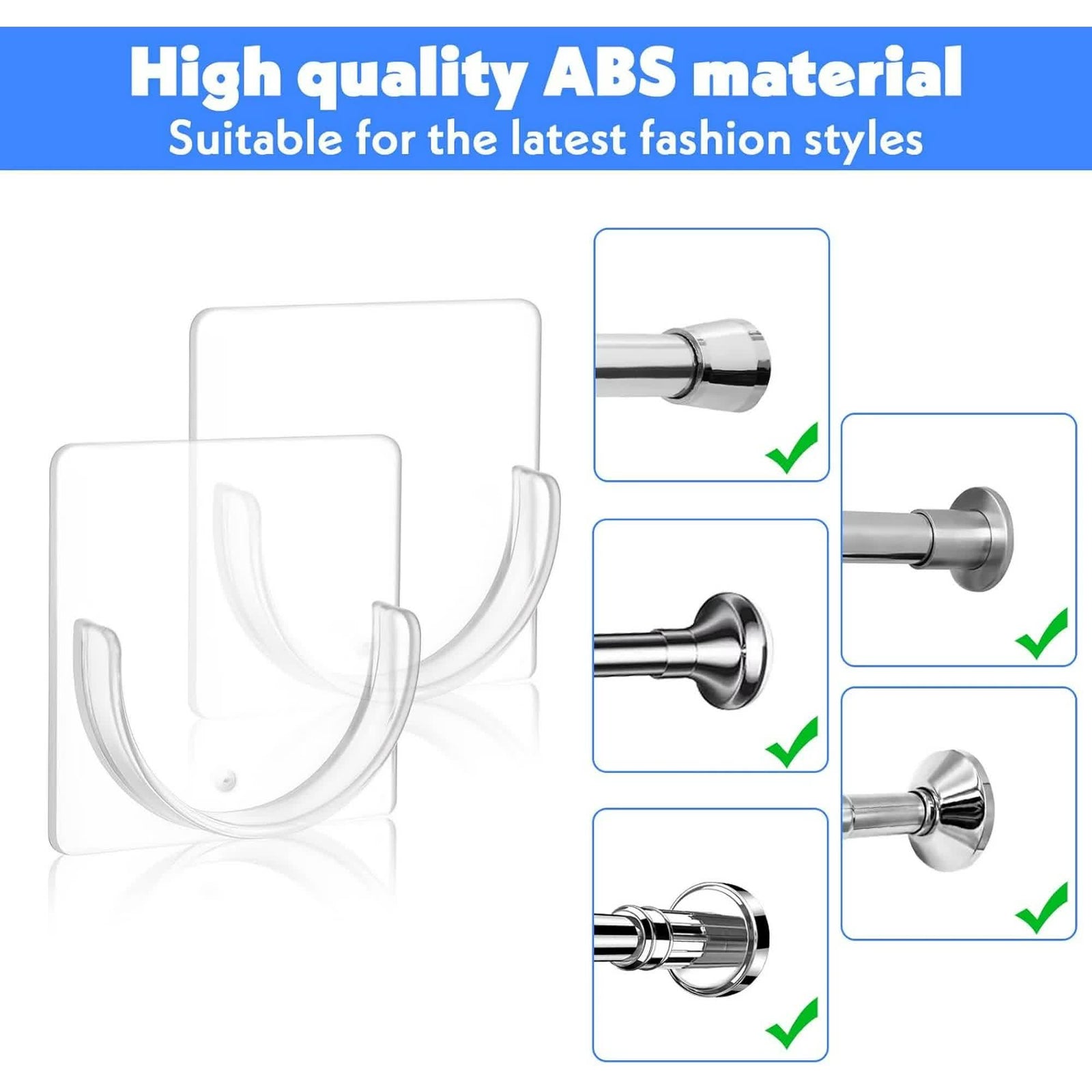 4 Pack Shower Rod Holder Adhesive No Drilling Transparent Shower Rod Holder Invisible Wall Mount Holder For Tension Rods Shower Curtain Rod Holders For Wall (Rod Not Included)