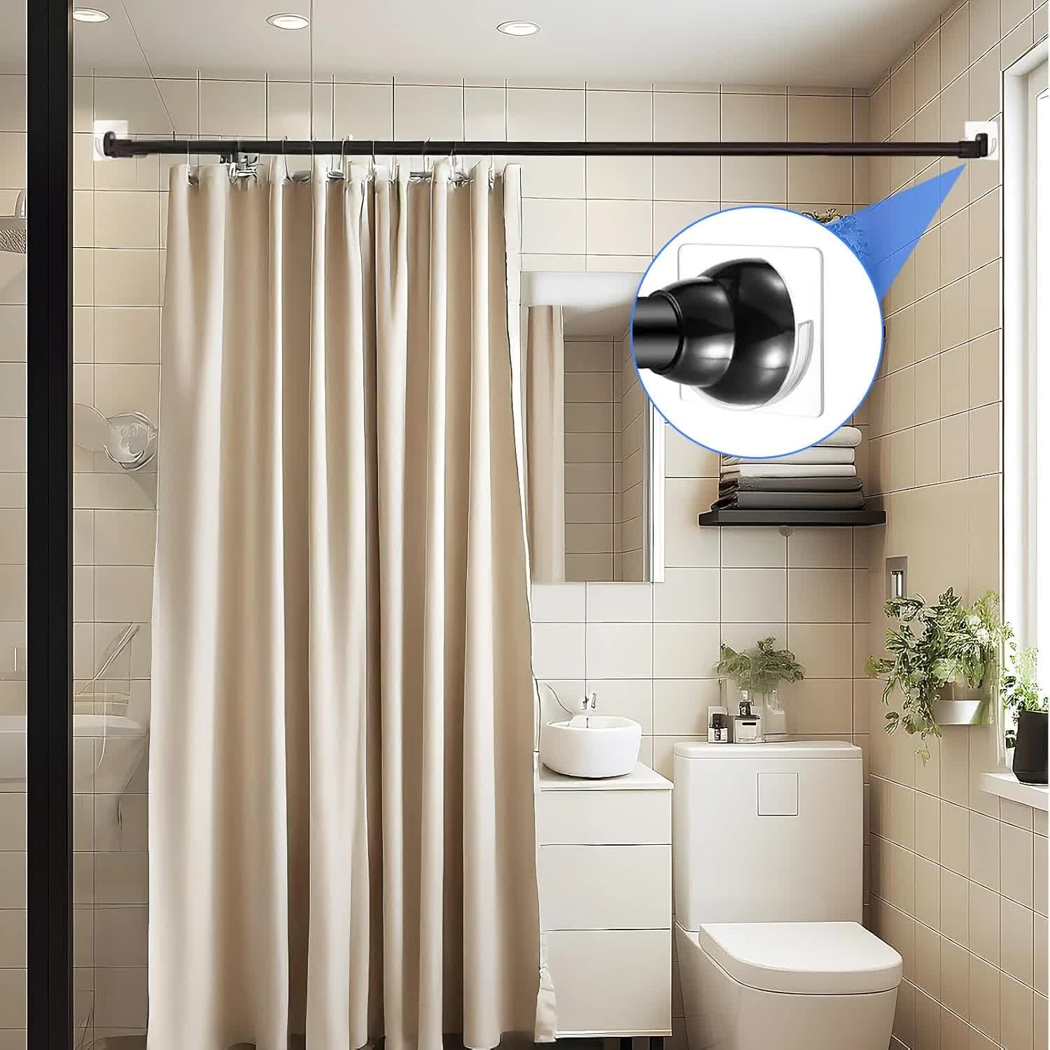 4 Pack Shower Rod Holder Adhesive No Drilling Transparent Shower Rod Holder Invisible Wall Mount Holder For Tension Rods Shower Curtain Rod Holders For Wall (Rod Not Included)