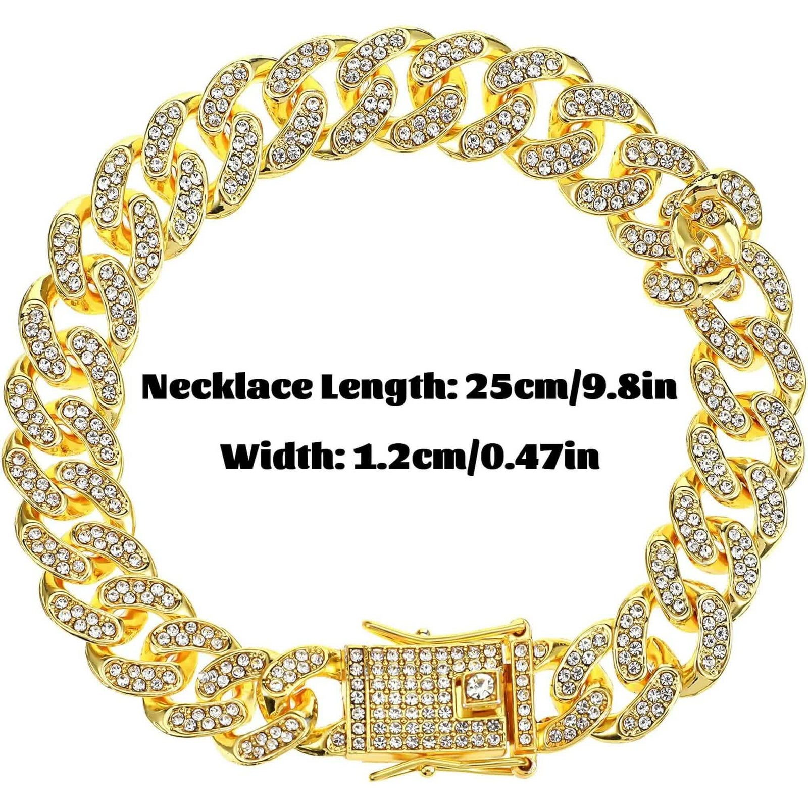 Chain Collar for Dog Diamond Cuban Link Dog Collar 13mm Wide Pet Cuban Style Collar Metal Cat Chain Pet Crystal Collar Jewelry Accessories for Small Medium Large Dogs Cats (10 Inch, Gold)