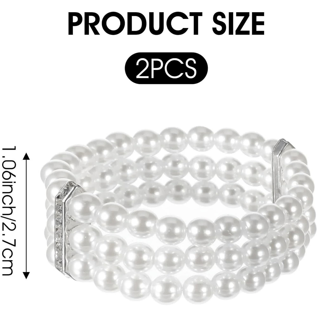 Pearl Cuff Bracelet 2pcs 1920s Imitation Pearl Bracelet Multi-Layered Elastic Bangle 3 Rows Faux Pearls Accent Off White Stretch Wrist Bracelet Vintage Pearl Bracelets For Women Bridal Wedding Jewelry