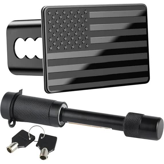 Tow Hitch Cover, Heavy American Flag Metal Trailer Hitch Cover for 2 Inch Receivers, Ideal for Truck Accessories with 5/8-Inch Pin Diameter Trailer Hitch Lock