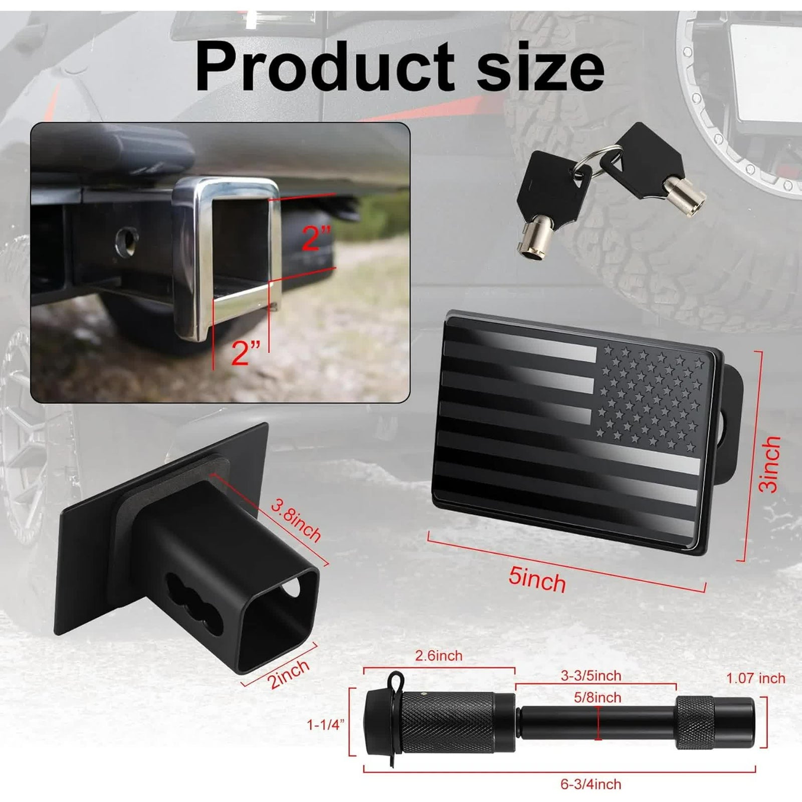 Tow Hitch Cover, Heavy American Flag Metal Trailer Hitch Cover for 2 Inch Receivers, Ideal for Truck Accessories with 5/8-Inch Pin Diameter Trailer Hitch Lock