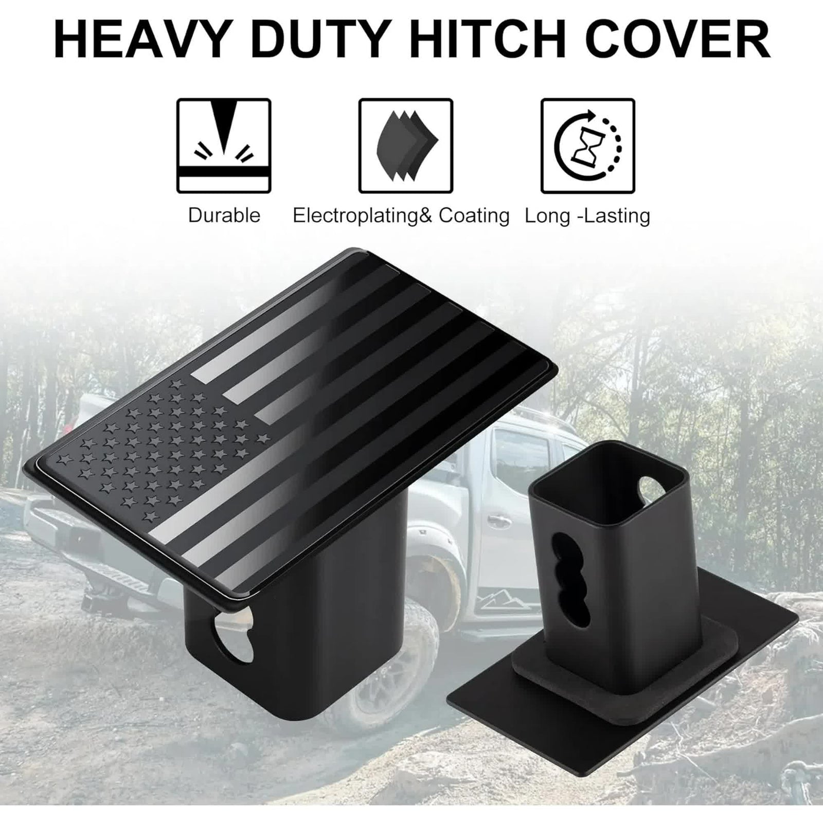 Tow Hitch Cover, Heavy American Flag Metal Trailer Hitch Cover for 2 Inch Receivers, Ideal for Truck Accessories with 5/8-Inch Pin Diameter Trailer Hitch Lock