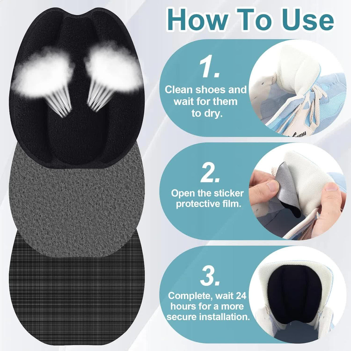 4 Pairs Self Adhesive Tongue Pads for Shoes Too Big, Non Slip Tongue Cushion Insert for Loose Shoe Size Reducer, Shoe Filler Shoe Heel Inserts for Men Women, Size Large (Black+Beige)