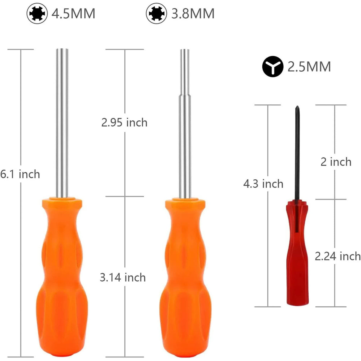 3 Pack Gamebit Security Screwdriver, 3.8mm and 4.5mm Security Screwdriver and 2.5mm Triwing Screwdriver for Super Nintendo, SNES, NES, N64 and GameBoy