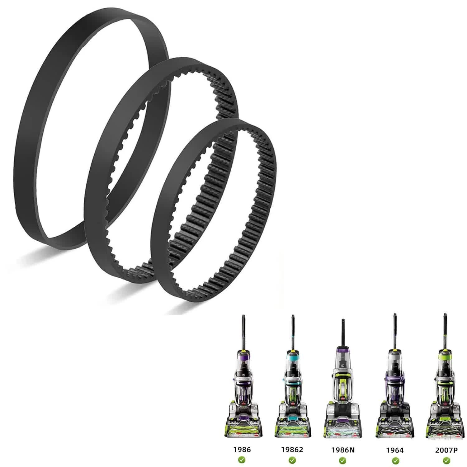 Replacement Belt Suitable for Bissell ProHeat 2X Revolution Pet Pro Carpet Cleaner 1986, 1964, 2007, 2007P Series, Replace Parts 1611129, 1611130 & 1606428(3 Different Types of Belts)