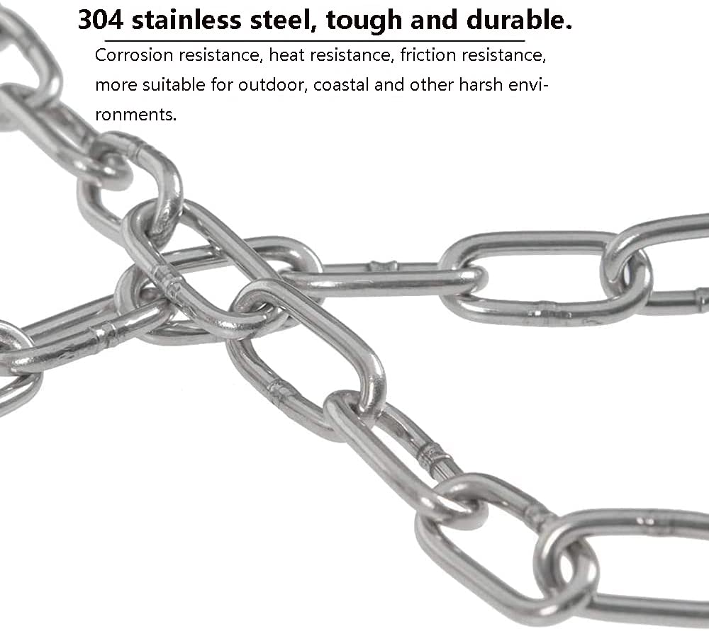 SUS304 Stainless Steel Chain Metal Chain Link Chain Small Light Duty Chain Utility Chain for Home Outdoor Camping Hanging Pet Chain Prevention Theft -Thickness 0.08 inches (2mm)- Length 9.8ft (3m)