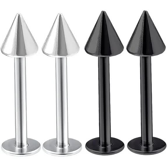 4pcs 16g Labret Stud Lip Ring Cartilage Tragus Snakebite Monroe Triple Forward Helix Conch Medusa Lobe Black Spike Pick Size