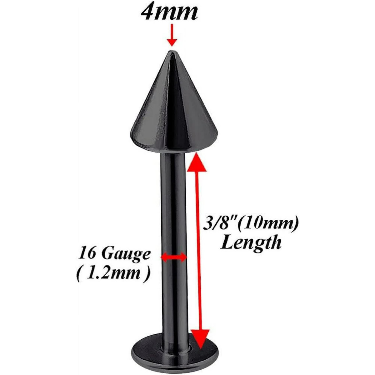 4pcs 16g Labret Stud Lip Ring Cartilage Tragus Snakebite Monroe Triple Forward Helix Conch Medusa Lobe Black Spike Pick Size