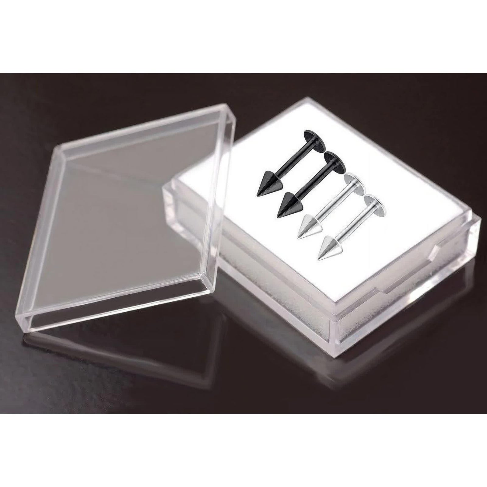 4pcs 16g Labret Stud Lip Ring Cartilage Tragus Snakebite Monroe Triple Forward Helix Conch Medusa Lobe Black Spike Pick Size