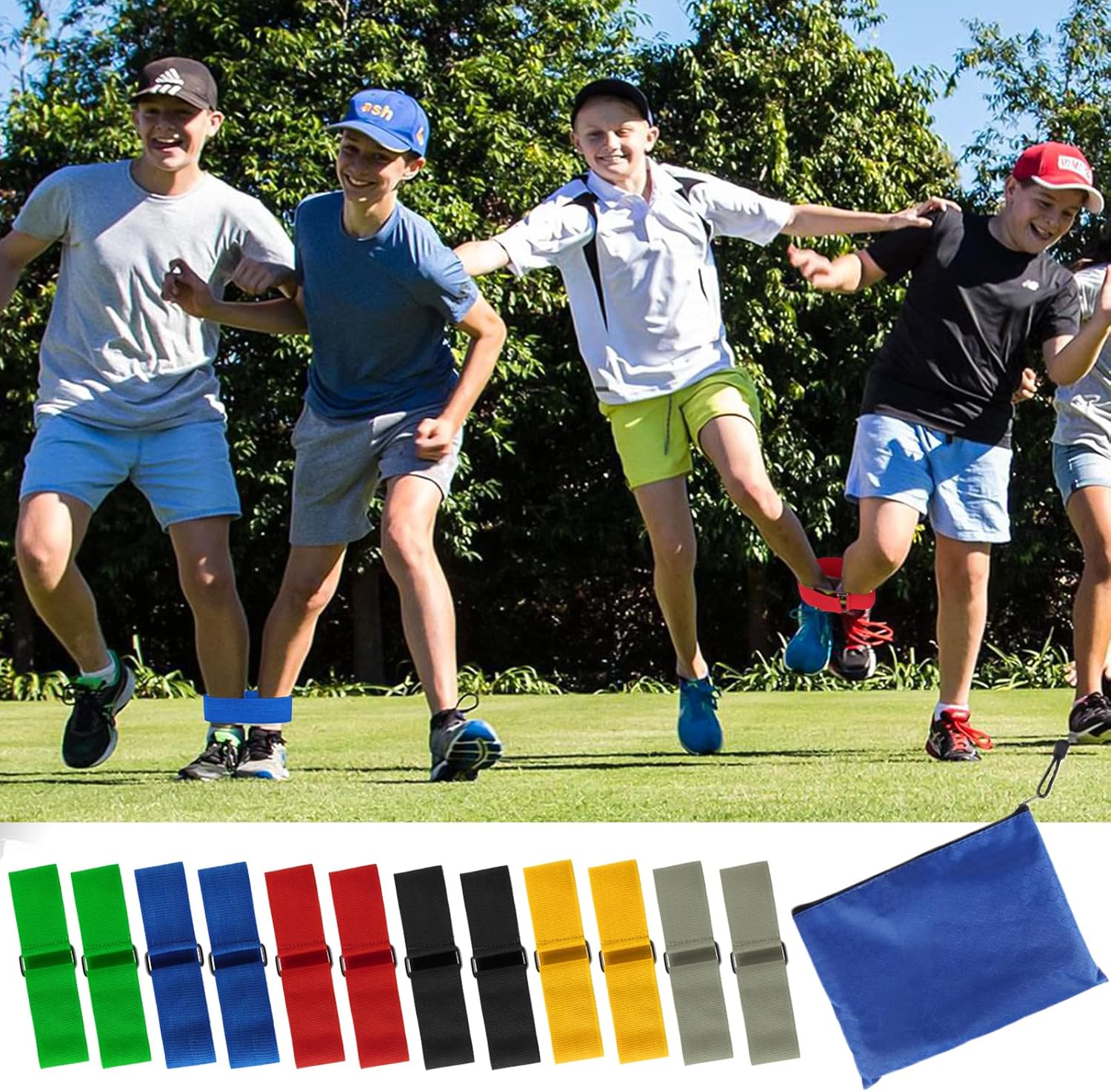 12 Pcs 3 Legged Race Bands Firm Elastic Tie Kids Outdoor Games Teamwork Birthday Party Game for Adults & family Field Day Carnival Theme Outside Yard Games
