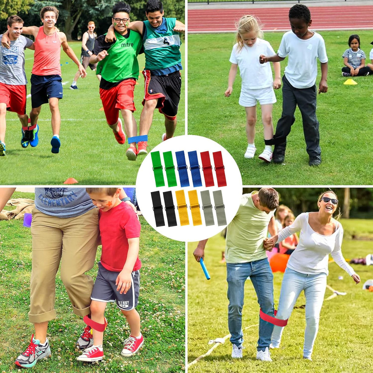 12 Pcs 3 Legged Race Bands Firm Elastic Tie Kids Outdoor Games Teamwork Birthday Party Game for Adults & family Field Day Carnival Theme Outside Yard Games