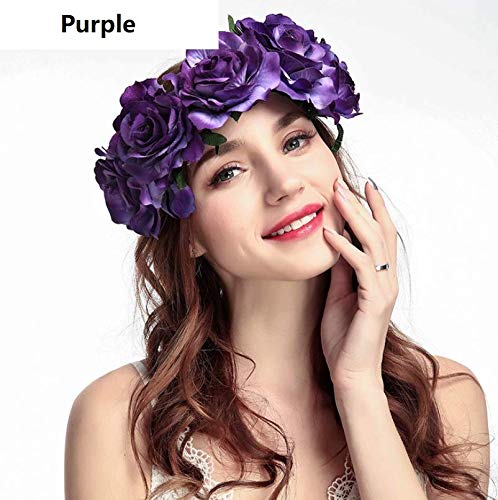 Rose Floral Headpiece - Fake Flower Crown, Headband for Women, Girls, Hair Accessory, and Pet Wreath (Purple)