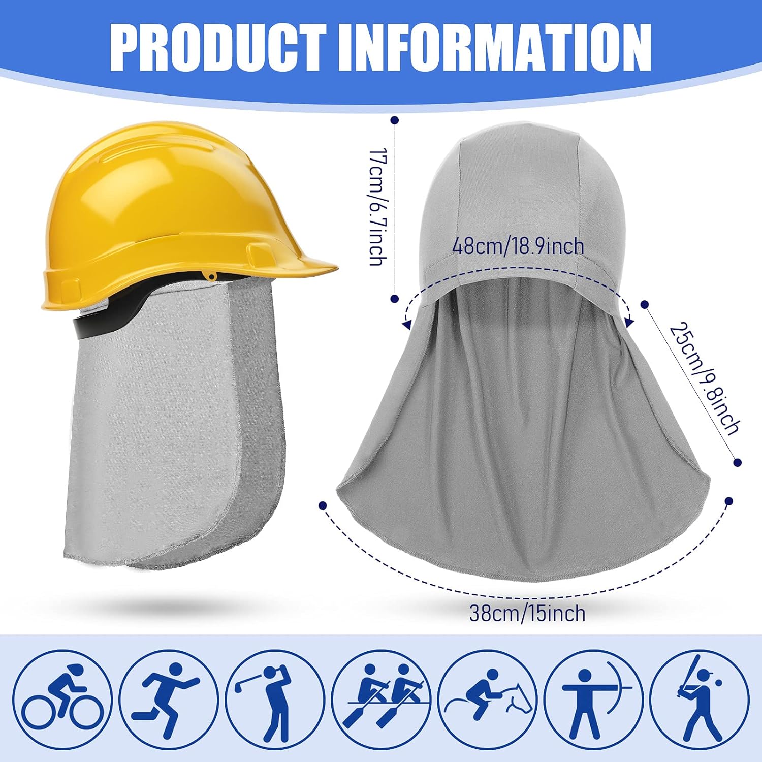Helmet Liner with Neck Mask, Cooling Skull Cap Sweat Wicking Cap with Tail Sun Cycling Running Neck Protection Hat
