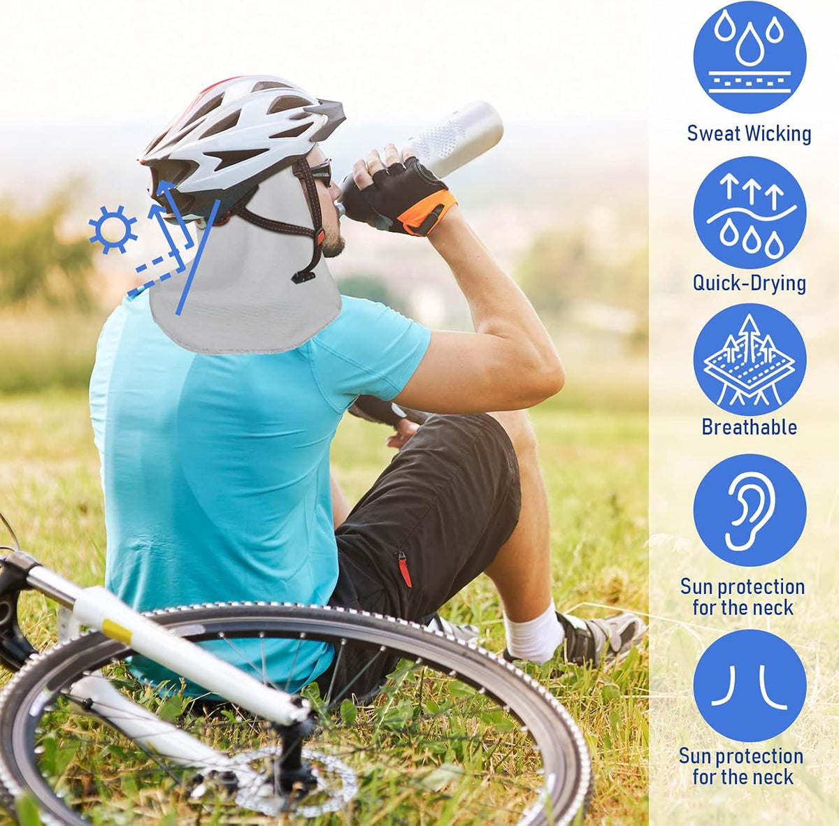 Helmet Liner with Neck Mask, Cooling Skull Cap Sweat Wicking Cap with Tail Sun Cycling Running Neck Protection Hat