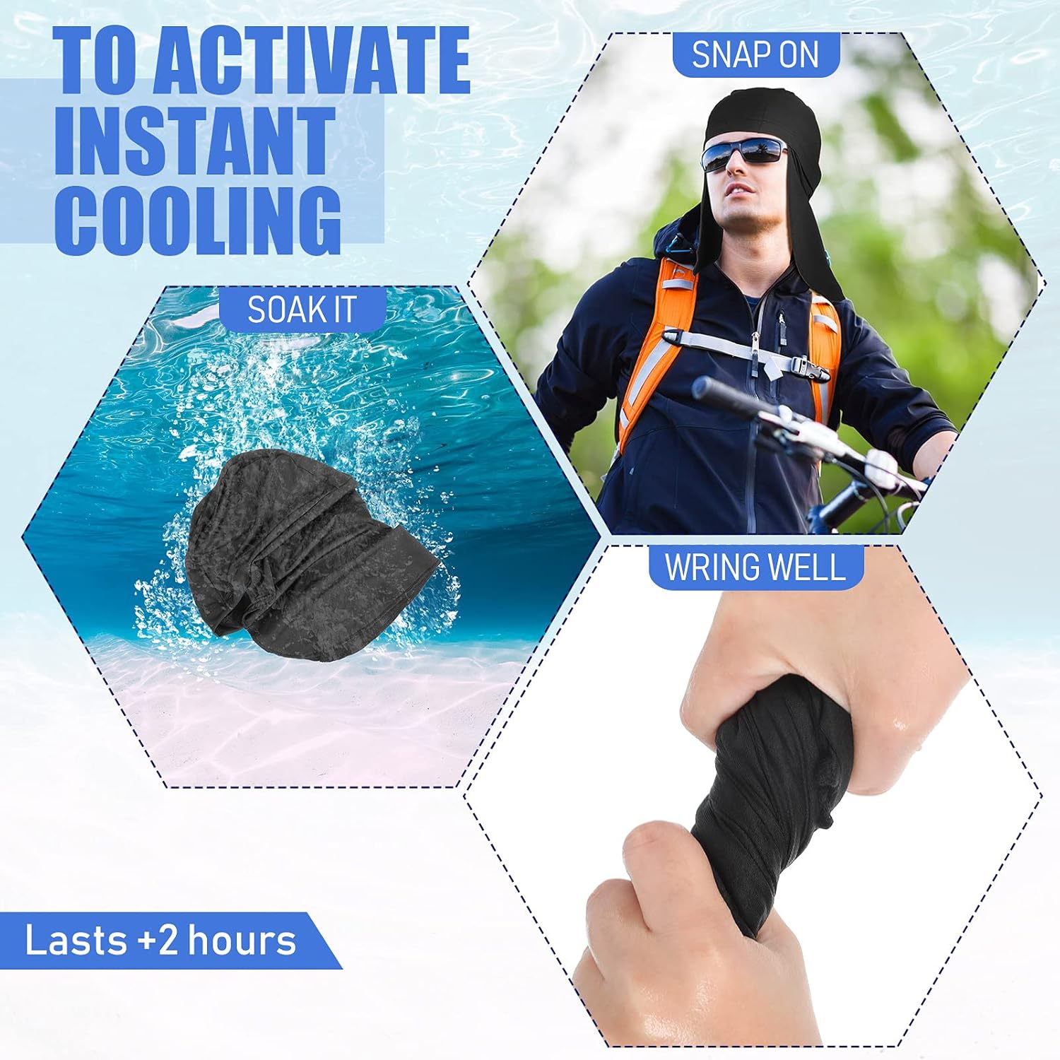 Helmet Liner with Neck Mask, Cooling Skull Cap Sweat Wicking Cap with Tail Sun Cycling Running Neck Protection Hat