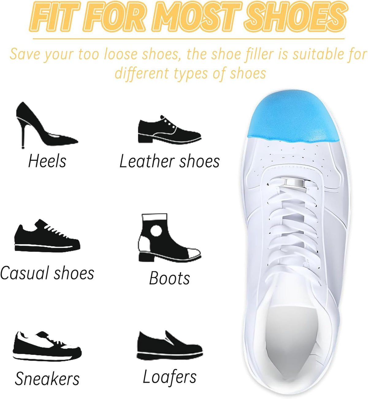 Shoe Filler for Too Big Shoes, Inserts to Make Shoe Smaller, Toe Filler Cushion Inserts for Loose Shoes, for Men and Women (L: one to Two Size Bigger) Blue  L: one to two size bigger