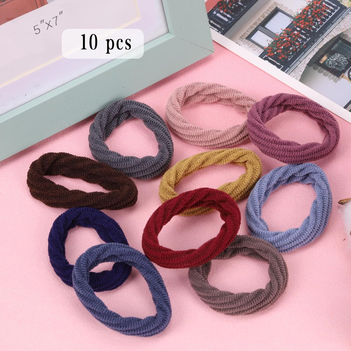 10 Pieces Thick Hair Ties Seamless Elastic Hair Ties for Women, Girls Hair Accessories Colorful Ponytail Holders with Pattern Texture No Crease Soft Hair Bands for Thick Thin and Curly Hair 10 Styles