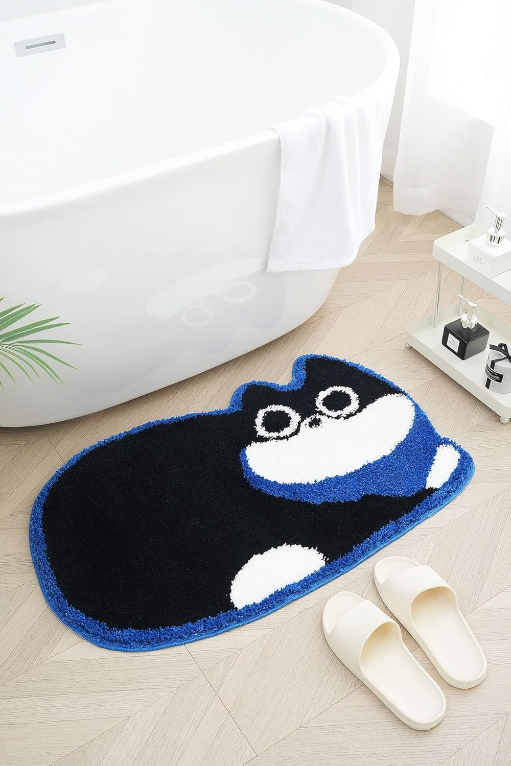 Kids Rug Cute Cat Shaped Bathmat, Bathroom Rug, Non-Slip, Absorbent Bathrug for Bathroom, Bedroom,Kitchen,Adorable Door Mat Small Carpet Area Rug 20x31 inches (Black &amp; Blue)