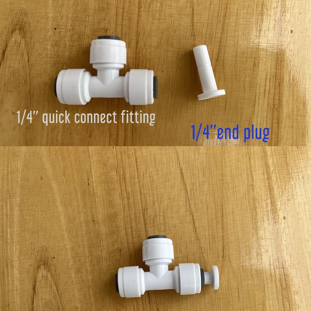 2 Size 1/4'' and 3/8'' Plug End Cap for RO System Reverse Osmosis Water Line Fittings Quick Connect Fitting Prevent Leak (Fits 1/4“ and 3/8'' both in 10 Piece), White, ROPF-W101438